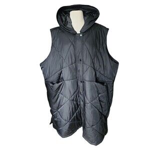 Ulla Popken Quilted Longline Vest Womens 28/30 Black Hooded Water-Repellent